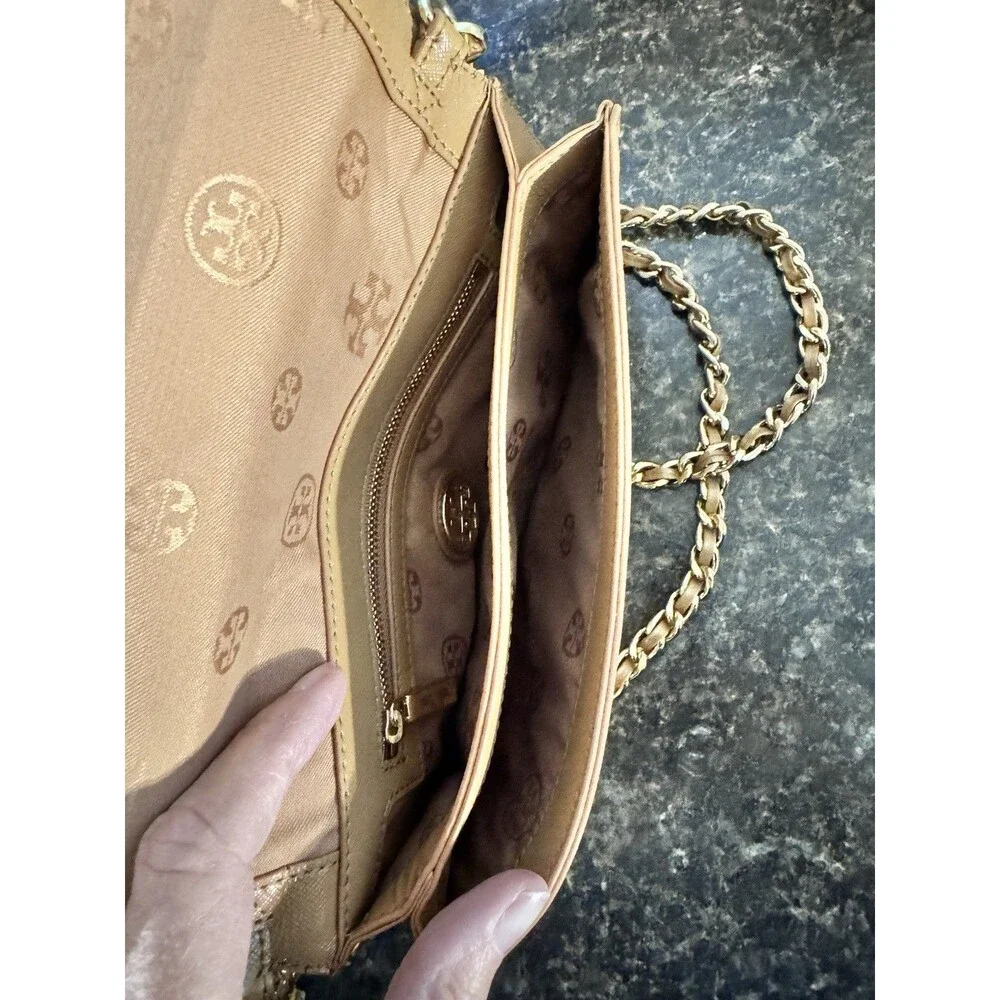 Tory Burch Britten Moose Brown Gold Hardware Small Shoulder Bag